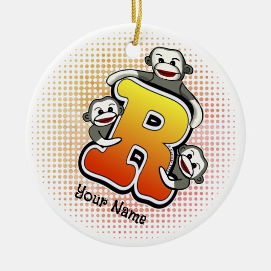 Monogram R Sock Monkey  Keramisch Ornament (Voorkant)