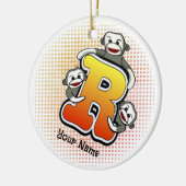 Monogram R Sock Monkey  Keramisch Ornament (Links)