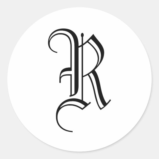 Monogram R Sticker Zwart Wit Oud Engels (Voorkant)