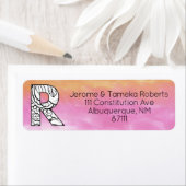 Monogram "R" Tangle Letter Oranje Roze Waterverf Etiket (Insitu)