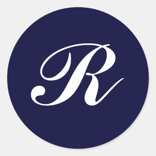Monogram R, wit schrift op marineblauw Ronde Sticker (Voorkant)