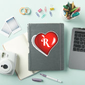 Monogram R, wit schrift, ruby red hart Sticker (iPad Cover)