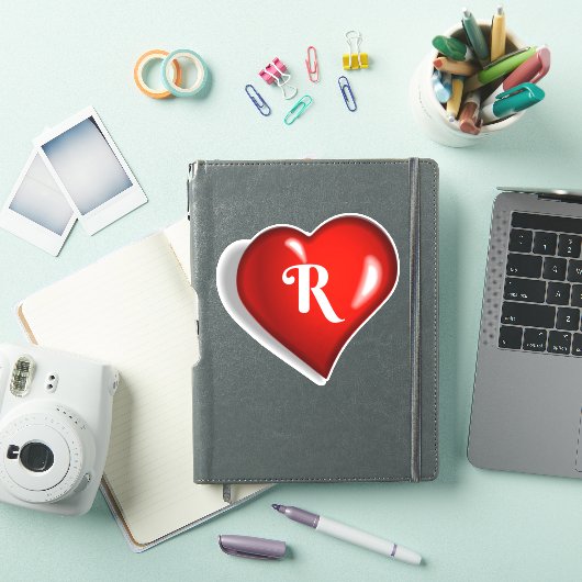 Monogram R, wit schrift, ruby red hart Sticker (iPad Cover)