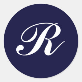 Monogram R, witte letters op donkerblauw Ronde Sticker
