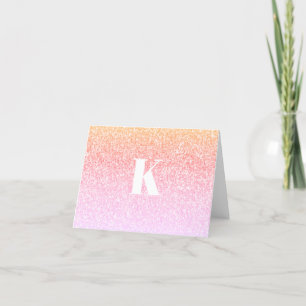 Monogram Rainbow Glitter Glam Baby shower Ombre Bedankkaart