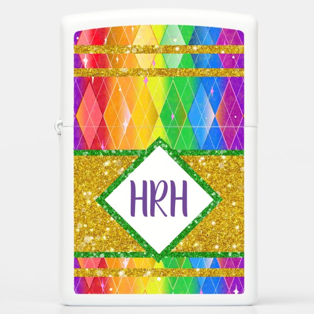 Monogram Rainbow Pride Gold Glitter Diamond Argyle (Voorkant)