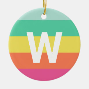 Monogram Rainbow Sherbet Color Block Persoonlijk Keramisch Ornament