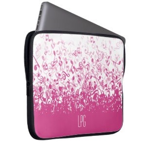 Monogram Raining Muzieknoten Fuchsia Pink Laptop Sleeve