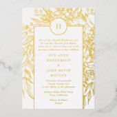Monogram  Real Gold Wreath Wedding Folie Uitnodiging (Voorkant)