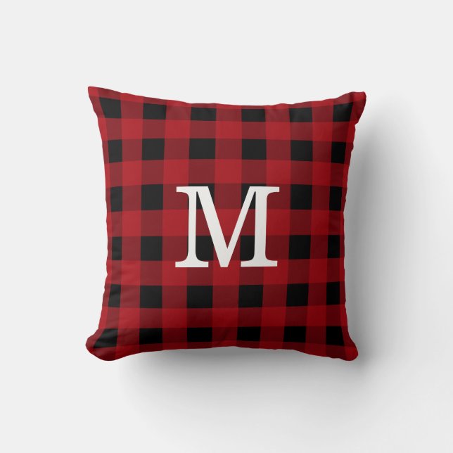 Monogram Red Black Buffalo Pset Rustic Cabin Kussen (Voorkant)