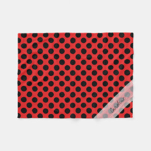 Monogram Red Black Cute Chic Polka Dot Patroon Fleece Deken