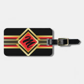 Monogram Red Black en Faux Gold met IF LOST info Bagagelabel (Voorkant horizontaal)