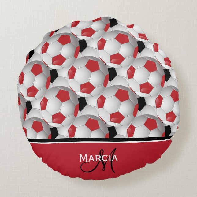 Monogram Red Black en White Voetbal Pattern Rond Kussen (Achterkant)