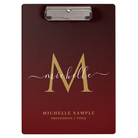 Monogram Red Black Gold Calligraphy Personalized Klembord (Voorkant)
