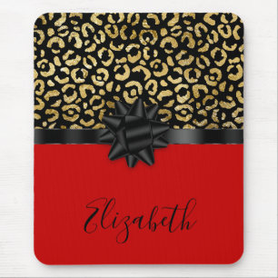 Monogram Red Black Gold leopard Print Bow Trendy Muismat