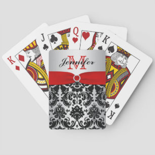 Monogram Red Black Silver Damask-speelkaarten Speelkaarten