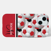 Monogram Red Black Voetbal Patroon Case-Mate iPhone Case (Achterkant (horizontaal))