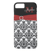 Monogram Red Black White Damask iPhone 7 Hoesje (Achterkant)