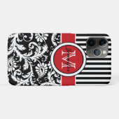 Monogram Red Black White Striped Damask Case-Mate iPhone Case (Achterkant (horizontaal))