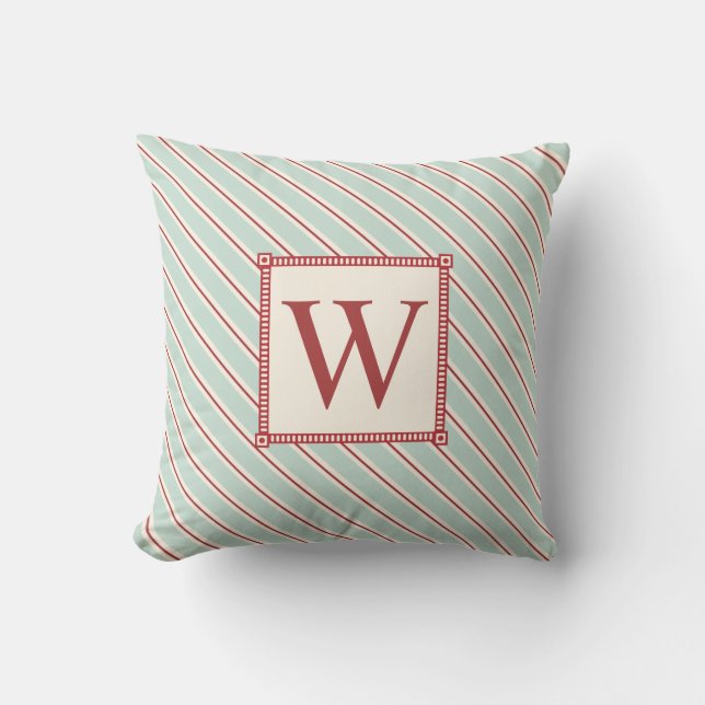 Monogram Red Blue Stripe Sierkussen (Voorkant)