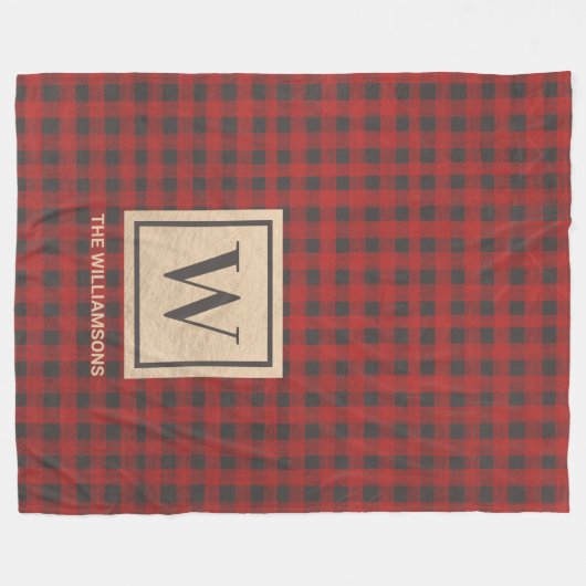 Monogram Red Buffalo Fleece Deken (Voorkant (Horizontaal))