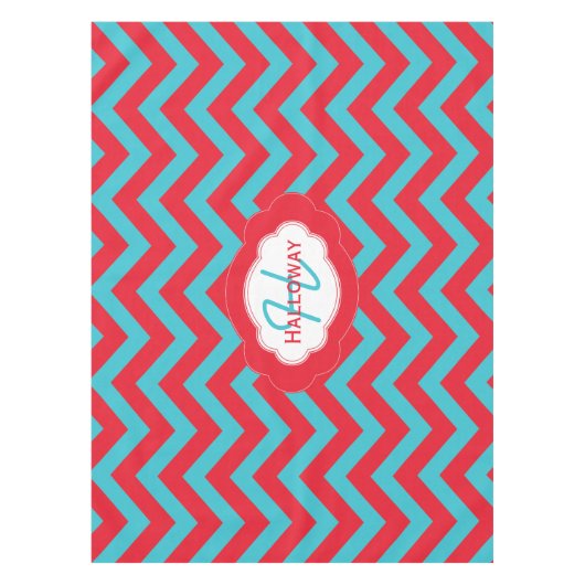Monogram Red en Blue Chevron kersttablet Tafelkleed (Voorkant)