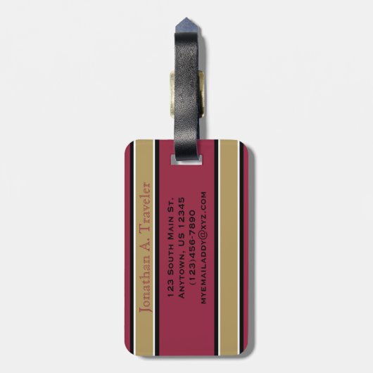 Monogram Red en Gold Sport Stripes Bagagelabel (Achterkant verticaal)