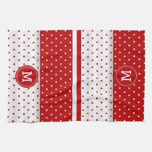 Monogram Red en White Polka Dot Theedoek (Horizontaal)