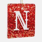 Monogram Red Glitter Metallic Kerstfeestdag Keramisch Ornament (Rechts)