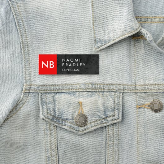 Monogram Red Gray Pattern Modern Naamplaatje (In situ)