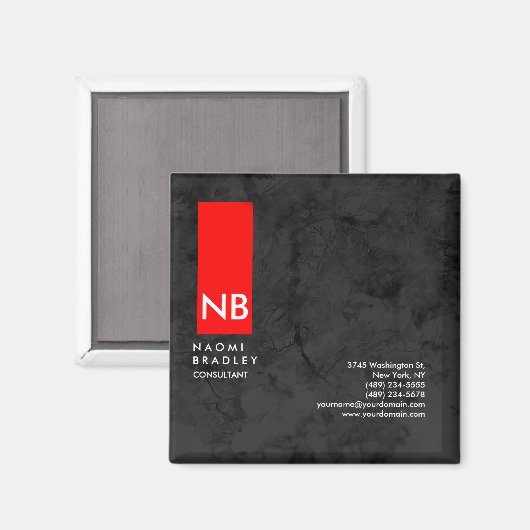 Monogram Red Gray Pattern Moderne Consultant Magneet (Voorkant / Achterkant)