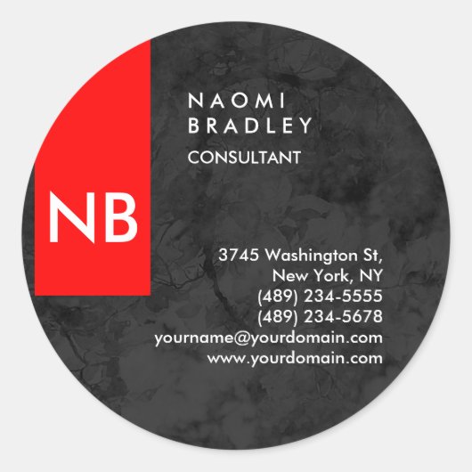 Monogram Red Gray Pattern Moderne Consultant Ronde Sticker (Voorkant)