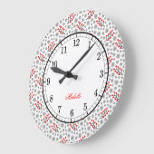 Monogram Red Gray Scandinavian Floral Pattern Grote Klok (Hoek)