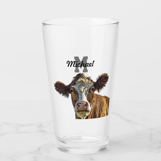 Monogram Red Holstein Koe Melkpoeder Boerderij Glas (Voorkant)