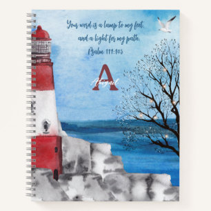 Monogram Red Lighthouse Waterverf Scene Scripting Notitieboek