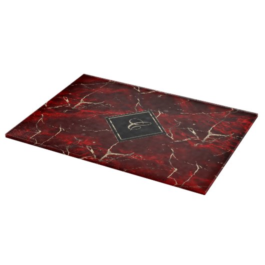Monogram Red Marble Snijplank (Hoek)