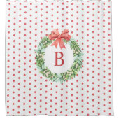 Monogram Red Polka Dot Kerstmis met schoenpooier Douchegordijn (Voorkant)