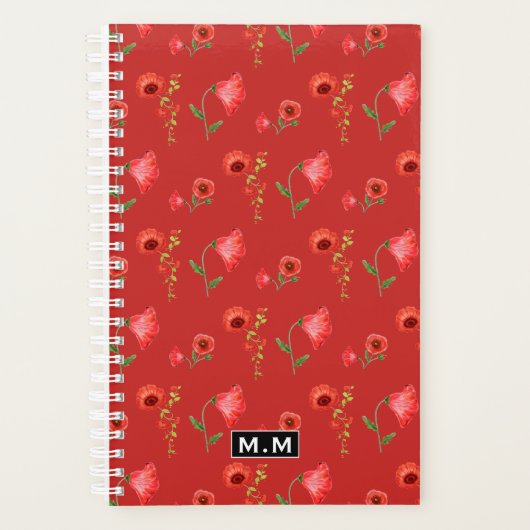 Monogram  Red Poppies Pattern Planner (Voorkant)