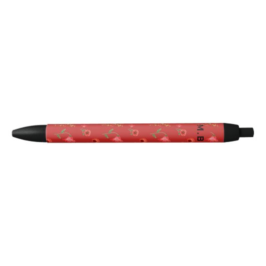 Monogram  Red Poppies Pattern Zwarte Inkt Pen (Voorkant)