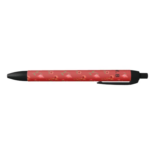 Monogram  Red Poppies Pattern Zwarte Inkt Pen (Bodem)