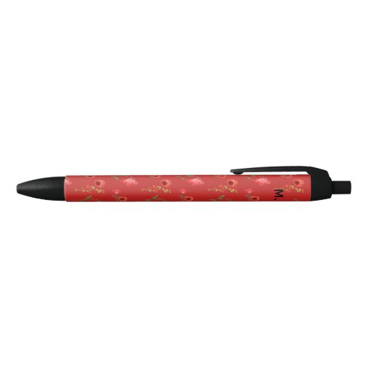 Monogram  Red Poppies Pattern Zwarte Inkt Pen (Bovenkant)