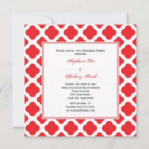 Monogram Red Quatrefoil Pattern Rehearsal Dinner Kaart