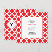 Monogram Red Quatrefoil Pattern Vrijgezellenfeest Kaart (Voorkant / Achterkant)