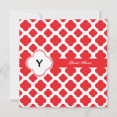 Monogram Red Quatrefoil Pattern Vrijgezellenfeest Kaart (Achterkant)