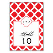 Monogram Red Quatrefoil Pattern Weddenschap Kaart (Voorkant)