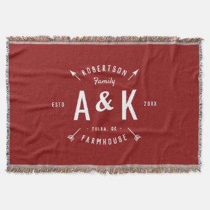 Monogram Red Rustic Arrow Family   bewerkbare kleu Deken