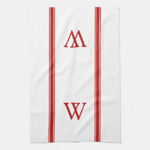 Monogram Red Stripe Persoonlijke keukenhanddoek