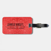 Monogram Red Suede Leather Floral Design Bagagelabel (Achterkant horizontaal)