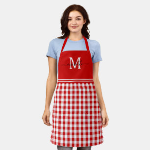 Monogram Red White Gingham Black Naam Schort