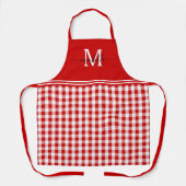 Monogram Red White Gingham Black Naam Schort (Voorkant)